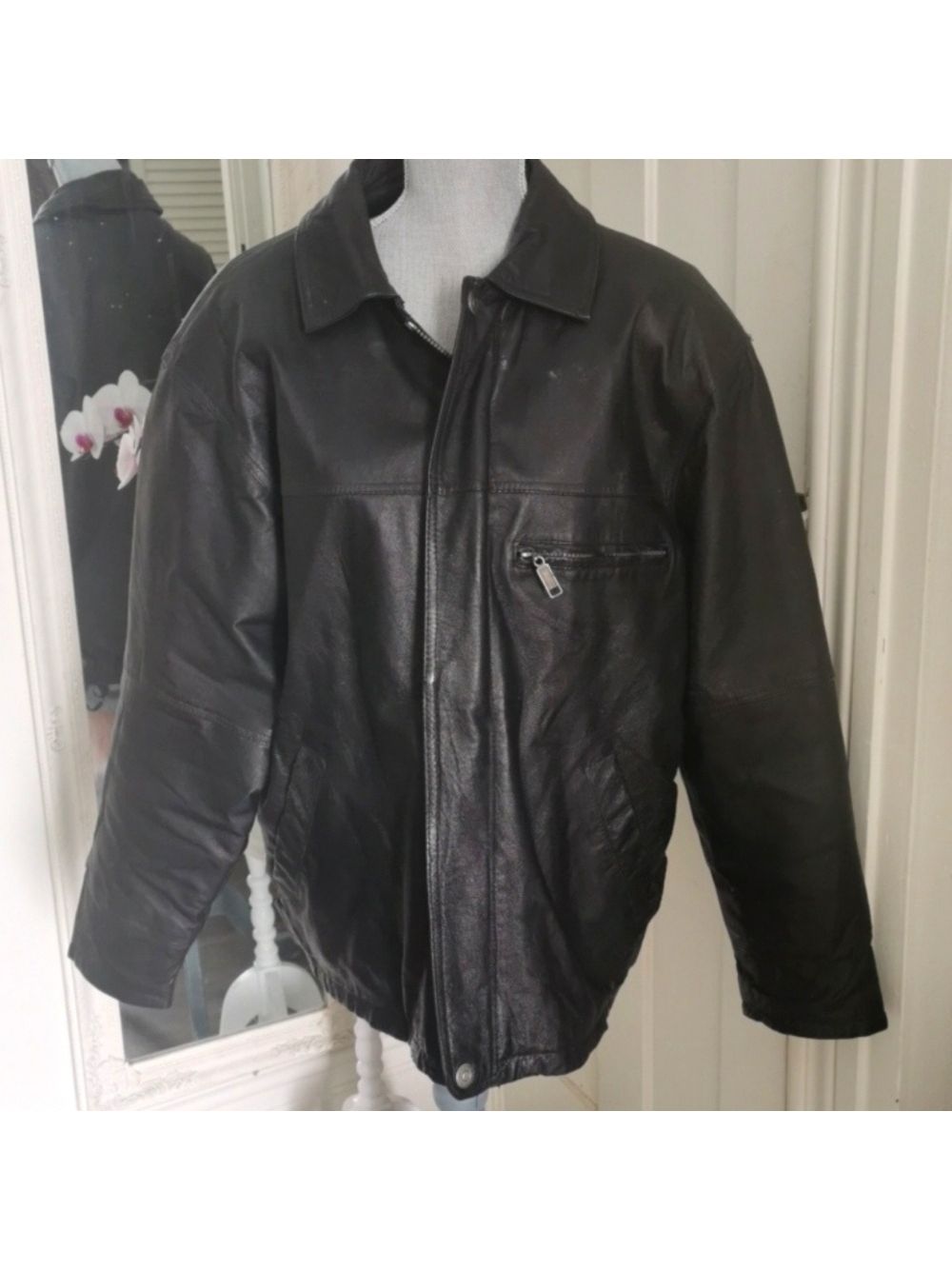 Leather Unlimited Bomber Leather Vintage 80s Coat. Bossmob, Bikercore. Unisex. S